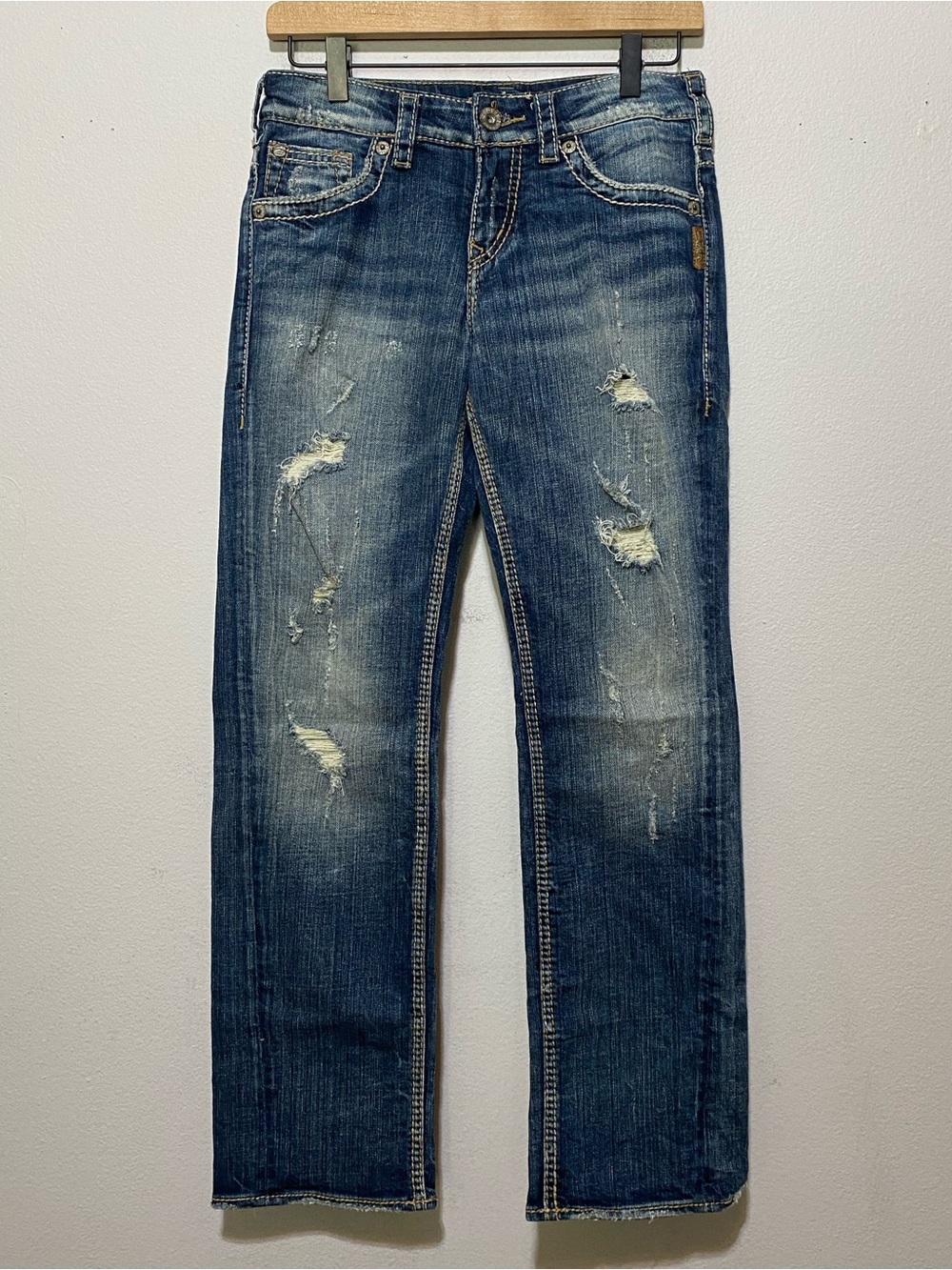 Silver Jeans Sam Boyfriend Size 25x28 Distressed Mid Rise Cowgirl Rodeo